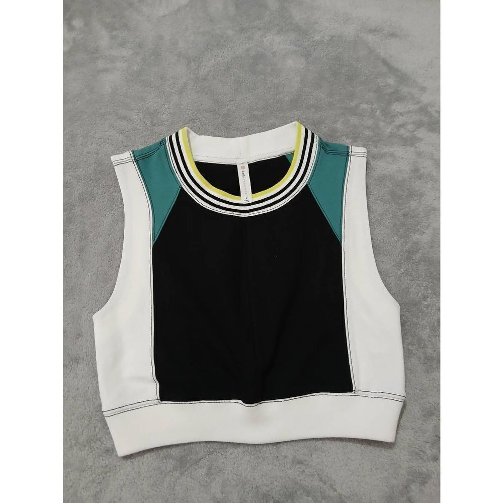 Daily practice anthropologie womens medium crop green white full court tank top